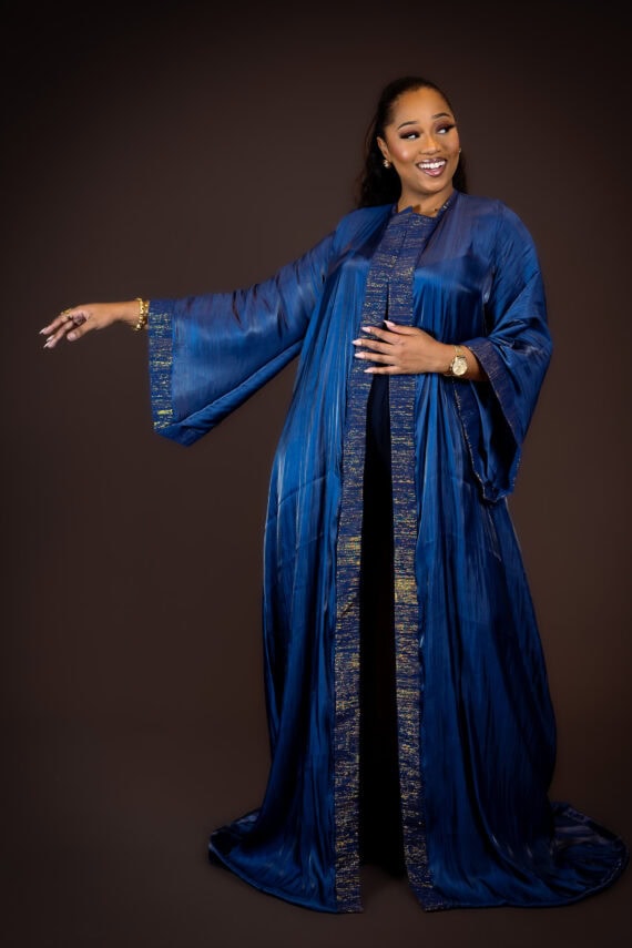 Kimono Moon Bleu Baowan avec Ornement(pagne tissé doré)